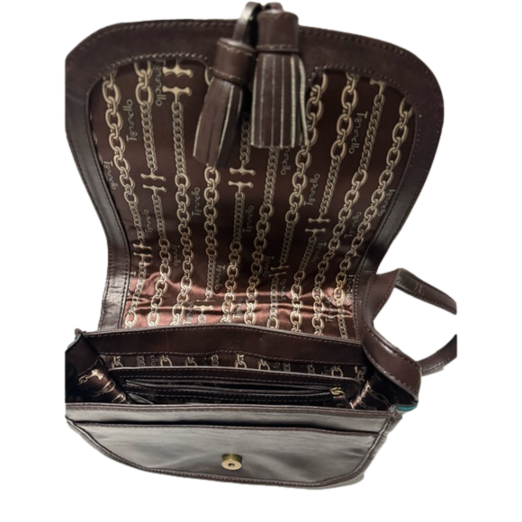 Tignanello Vintage Status Saddle Flap Teal & Brown Leather Crossbody Bag - Picture 4 of 7